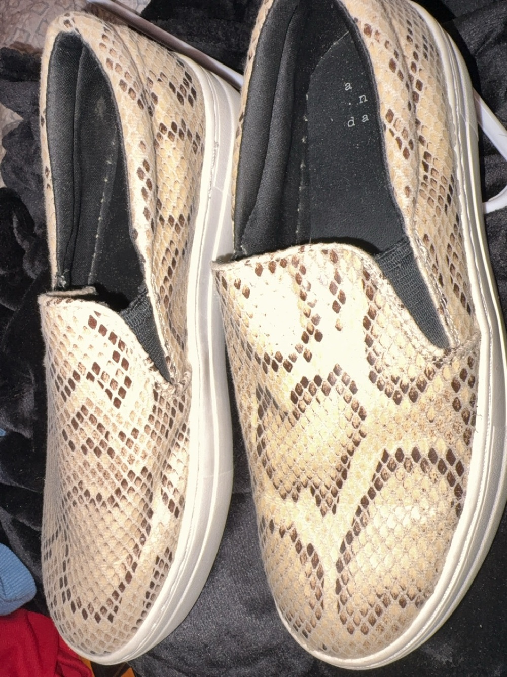 AND Snake-Print Slip-On Moccasins in Beige